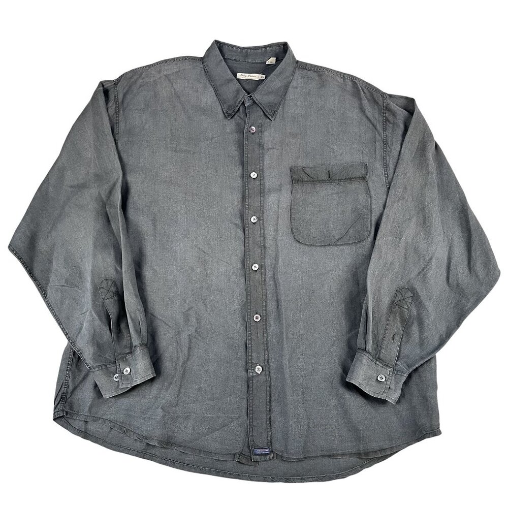 Indigo Palms Mens 100% Linen Grey Button‎ Down Shirt Sz XL